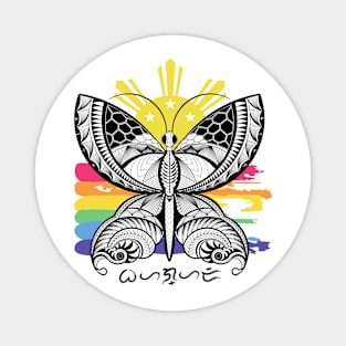 Tribal line Art Butterfly / Baybayin word Bahaghari (Rainbow) Magnet